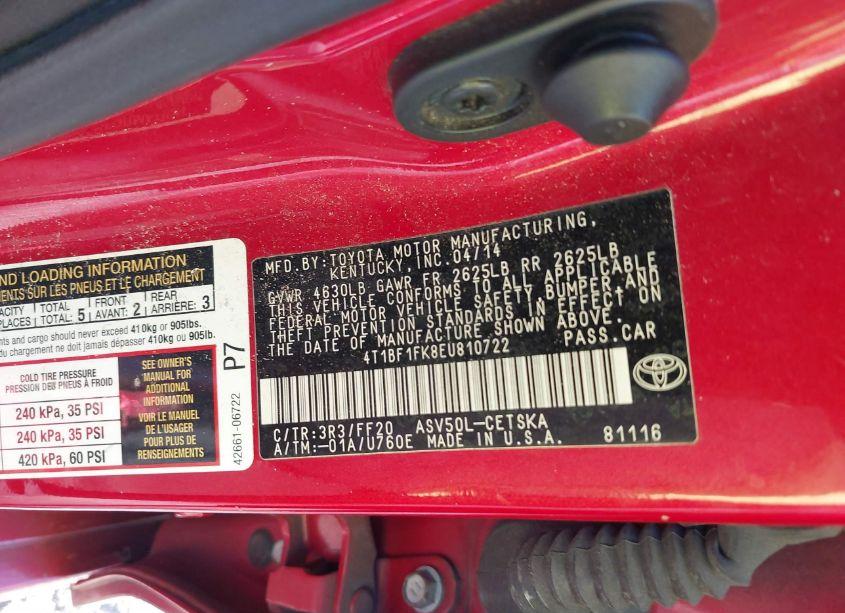 Photo 9 of 2014 Toyota Camry SE (VIN 4T1BF1FK8EU810722)