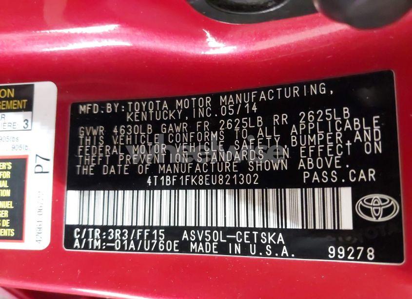 Photo 9 of 2014 Toyota Camry SE (VIN 4T1BF1FK8EU821302)