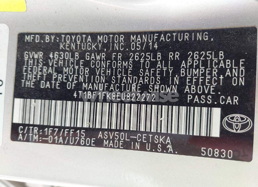 Photo 9 of 2014 Toyota Camry SE SPORT (VIN 4T1BF1FK8EU822272)