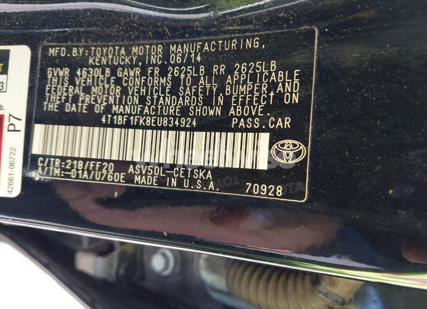 Photo 9 of 2014 Toyota Camry SE (VIN 4T1BF1FK8EU834924)