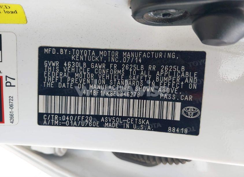 Photo 9 of 2014 Toyota Camry SE (VIN 4T1BF1FK8EU846278)