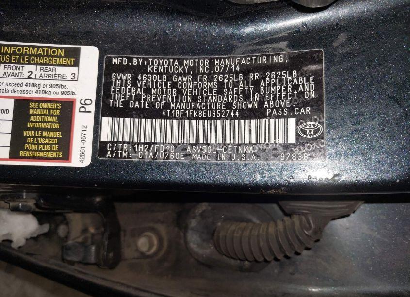 Photo 9 of 2014 Toyota Camry LE (VIN 4T1BF1FK8EU852744)