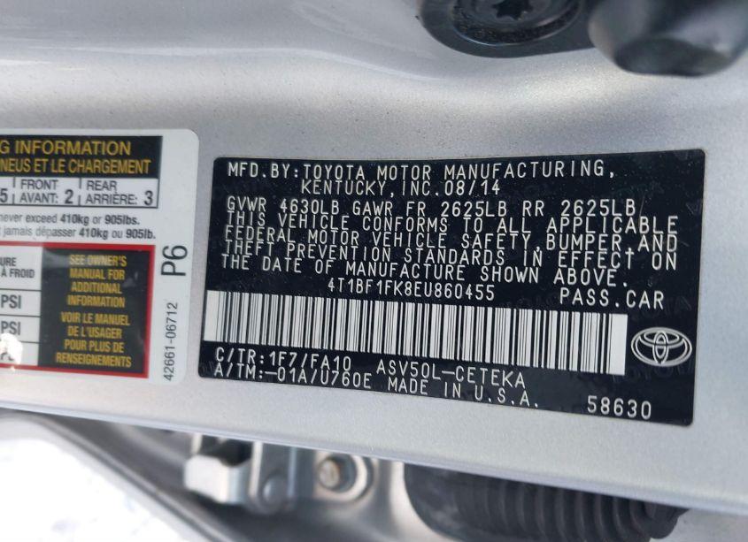 Photo 9 of 2014 Toyota Camry L (VIN 4T1BF1FK8EU860455)