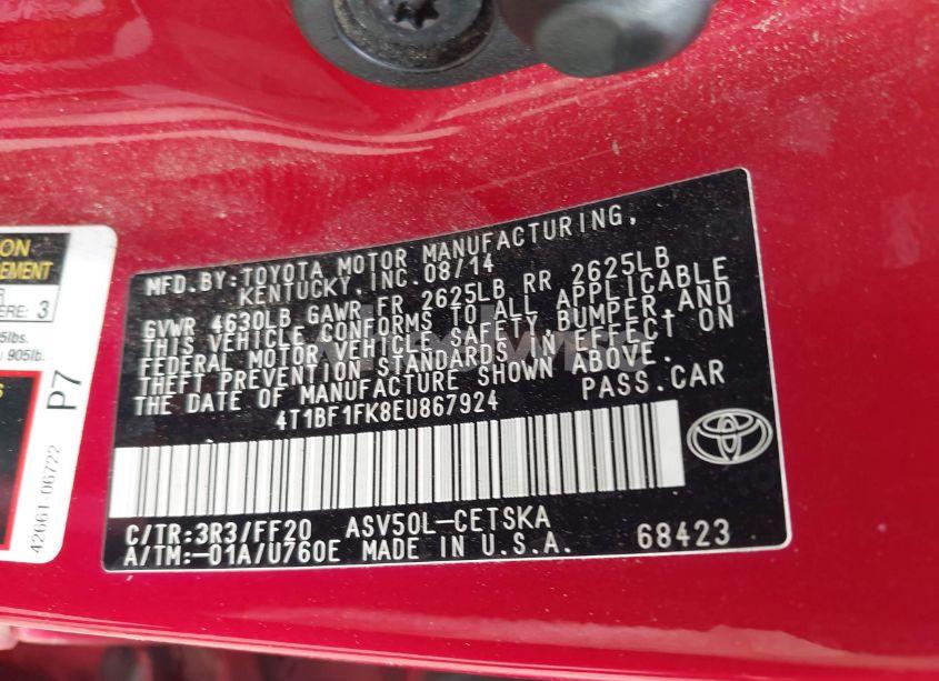 Photo 9 of 2014 Toyota Camry SE (VIN 4T1BF1FK8EU867924)
