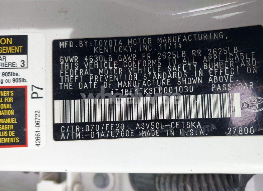 Photo 9 of 2015 Toyota Camry SE (VIN 4T1BF1FK8FU001030)