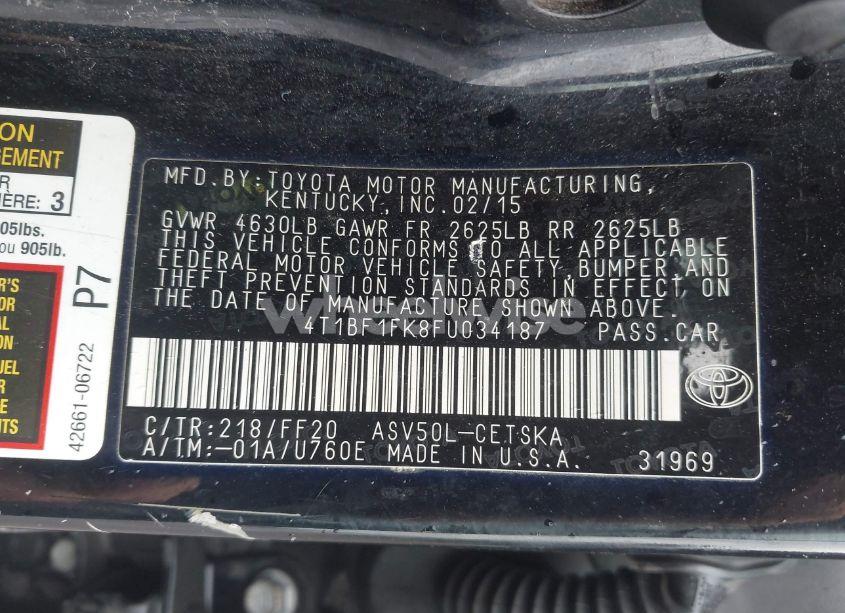 Photo 9 of 2015 Toyota Camry SE (VIN 4T1BF1FK8FU034187)