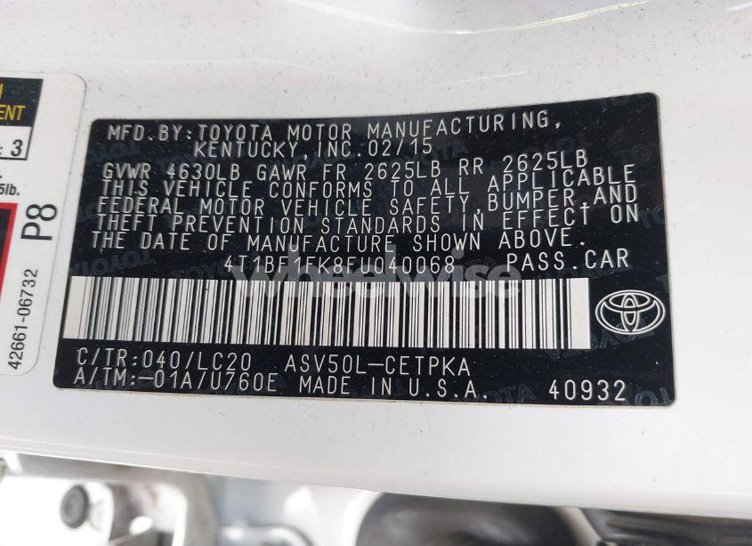 Photo 9 of 2015 Toyota Camry XSE (VIN 4T1BF1FK8FU040068)