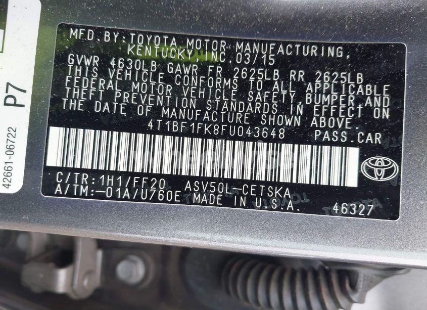 Photo 9 of 2015 Toyota Camry SE (VIN 4T1BF1FK8FU043648)