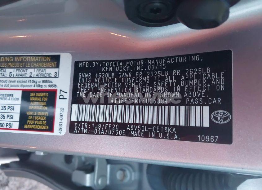 Photo 9 of 2015 Toyota Camry SE (VIN 4T1BF1FK8FU053841)