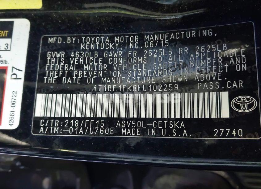 Photo 9 of 2015 Toyota Camry SE (VIN 4T1BF1FK8FU102259)