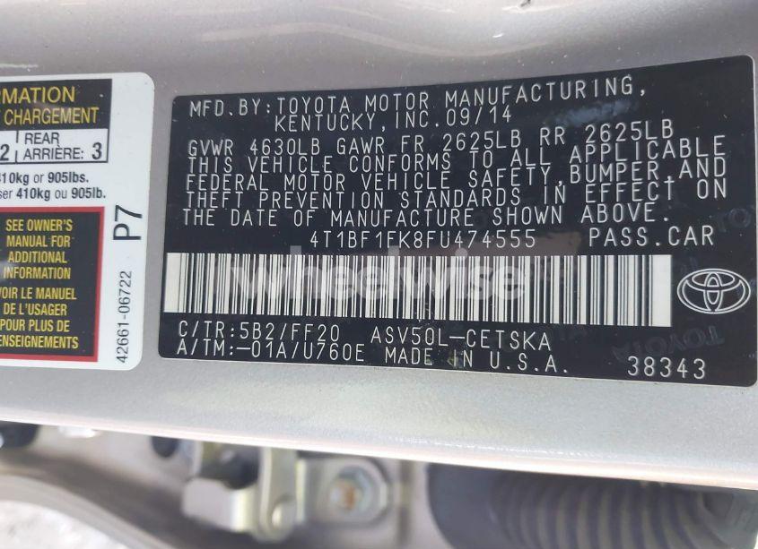 Photo 9 of 2015 Toyota Camry SE (VIN 4T1BF1FK8FU474555)