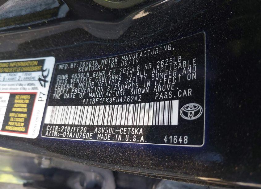 Photo 9 of 2015 Toyota Camry SE (VIN 4T1BF1FK8FU476242)