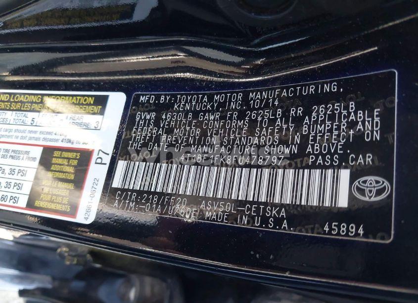 Photo 9 of 2015 Toyota Camry SE (VIN 4T1BF1FK8FU478797)