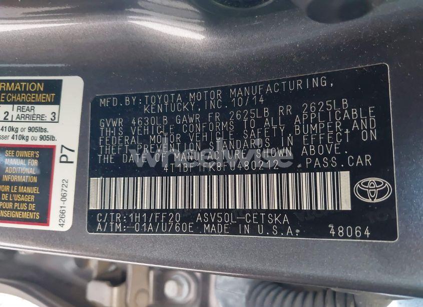 Photo 9 of 2015 Toyota Camry SE (VIN 4T1BF1FK8FU480212)