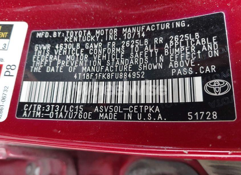 Photo 9 of 2015 Toyota Camry XSE (VIN 4T1BF1FK8FU884952)