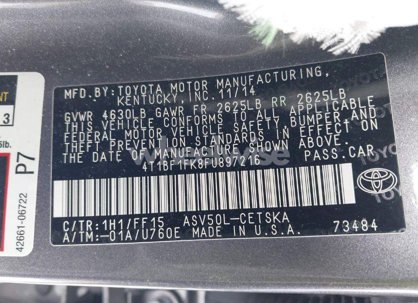 Photo 9 of 2015 Toyota Camry SE (VIN 4T1BF1FK8FU897216)