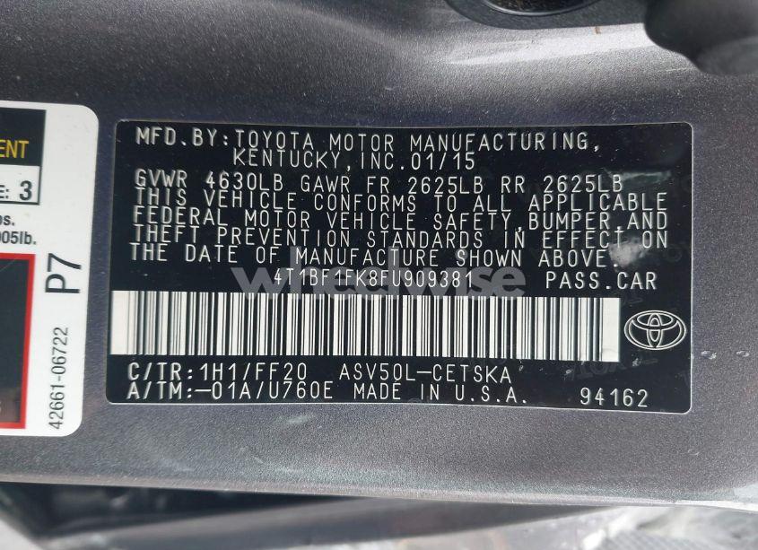 Photo 9 of 2015 Toyota Camry SE (VIN 4T1BF1FK8FU909381)