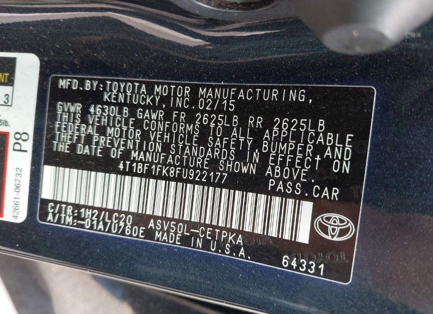 Photo 9 of 2015 Toyota Camry LE/XLE/SE/XSE (VIN 4T1BF1FK8FU922177)