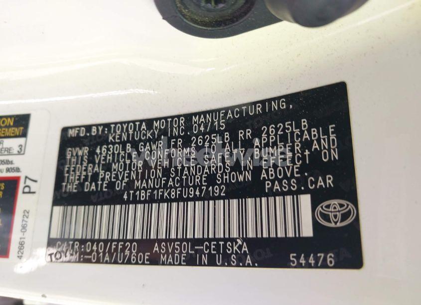 Photo 9 of 2015 Toyota Camry SE (VIN 4T1BF1FK8FU947192)