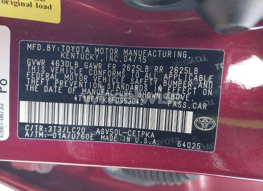 Photo 9 of 2015 Toyota Camry XSE (VIN 4T1BF1FK8FU953042)