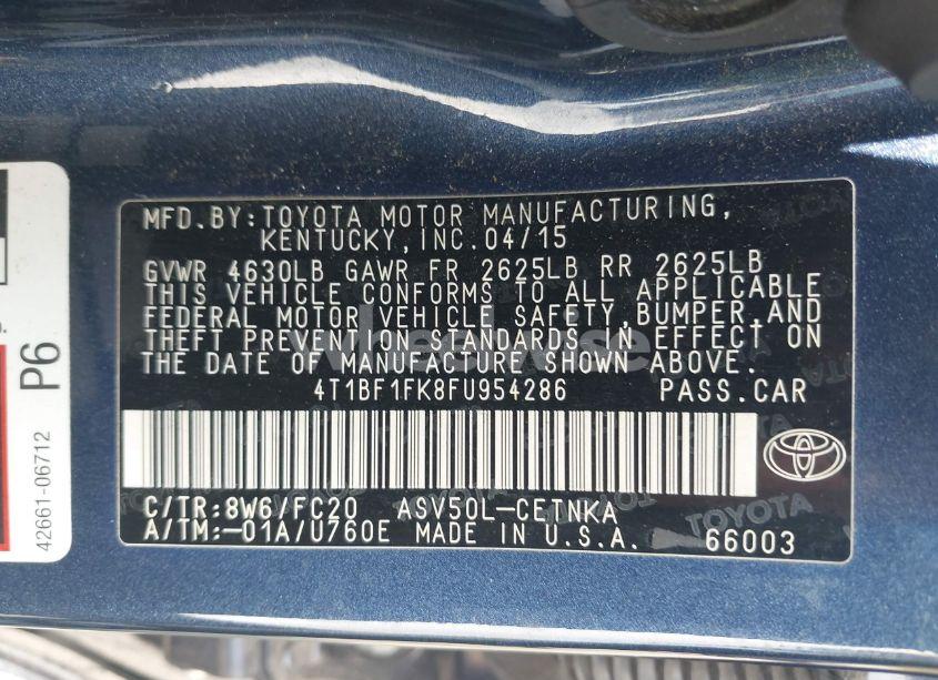 Photo 9 of 2015 Toyota Camry LE (VIN 4T1BF1FK8FU954286)