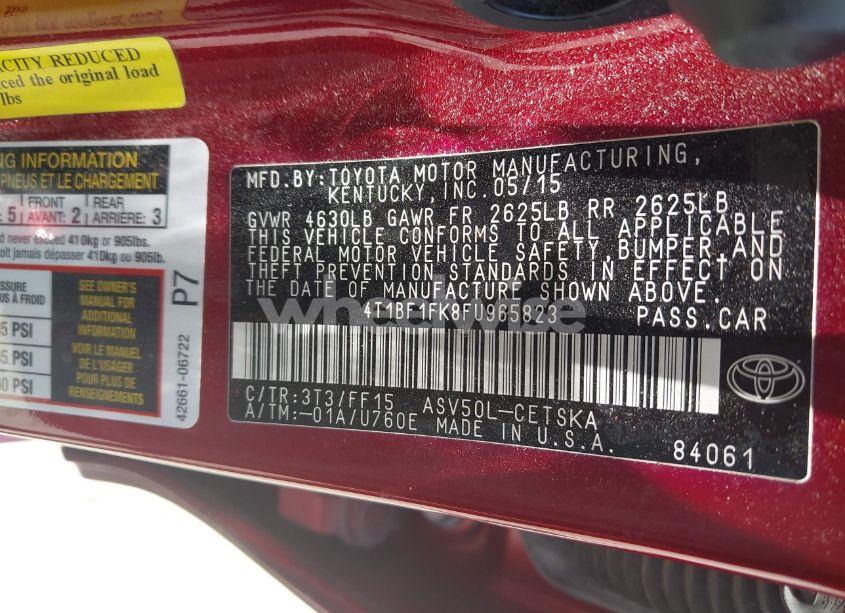 Photo 9 of 2015 Toyota Camry SE (VIN 4T1BF1FK8FU965823)