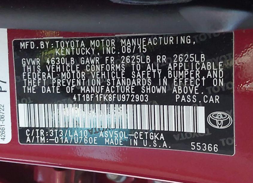 Photo 9 of 2015 Toyota Camry XLE (VIN 4T1BF1FK8FU972903)