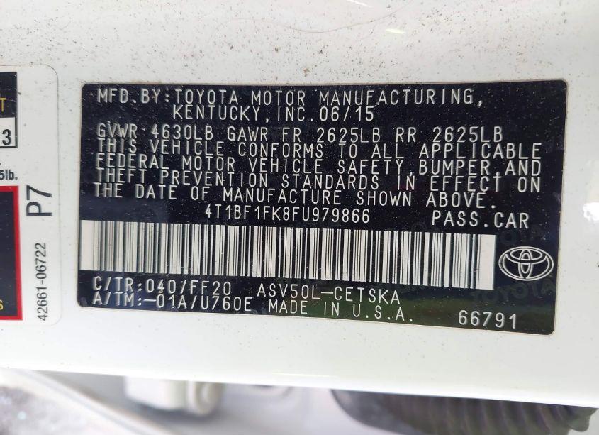 Photo 9 of 2015 Toyota Camry SE (VIN 4T1BF1FK8FU979866)