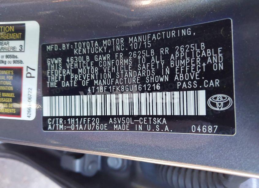 Photo 9 of 2016 Toyota Camry SE (VIN 4T1BF1FK8GU161216)