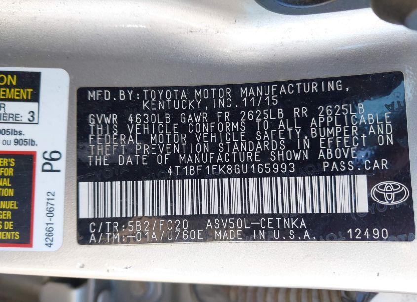 Photo 9 of 2016 Toyota Camry LE (VIN 4T1BF1FK8GU165993)