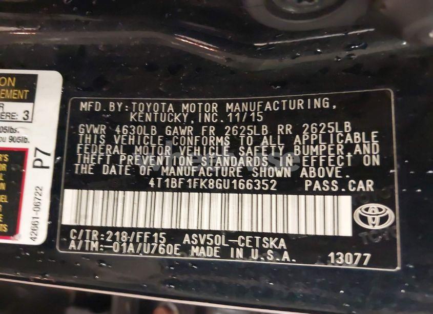 Photo 9 of 2016 Toyota Camry SE (VIN 4T1BF1FK8GU166352)