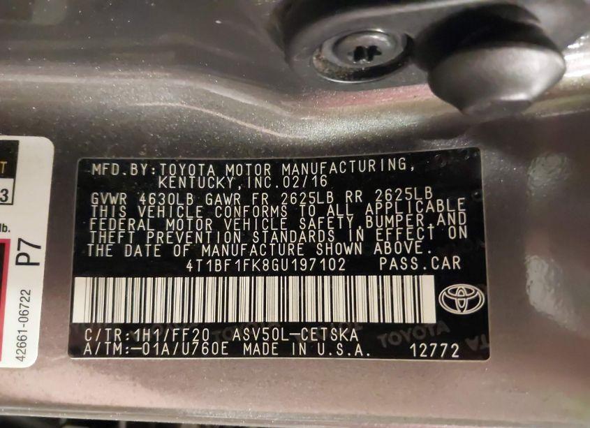 Photo 9 of 2016 Toyota Camry SE (VIN 4T1BF1FK8GU197102)