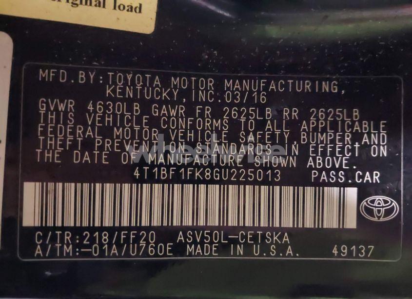 Photo 9 of 2016 Toyota Camry SE (VIN 4T1BF1FK8GU225013)