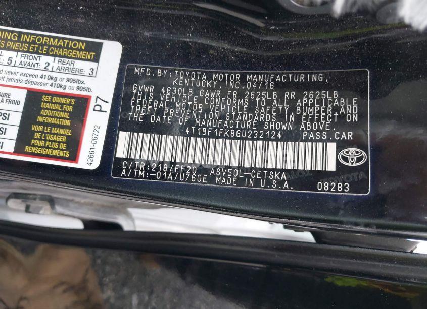 Photo 9 of 2016 Toyota Camry SE (VIN 4T1BF1FK8GU232124)