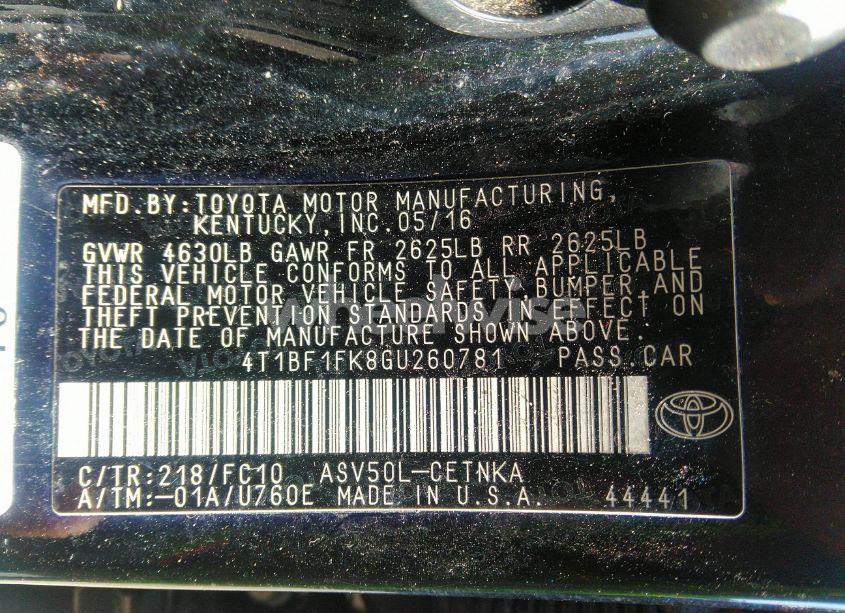 Photo 9 of 2016 Toyota Camry LE (VIN 4T1BF1FK8GU260781)