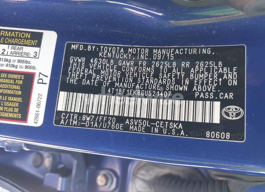 Photo 9 of 2016 Toyota Camry SE (VIN 4T1BF1FK8GU521407)