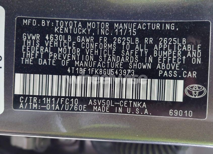 Photo 9 of 2016 Toyota Camry LE (VIN 4T1BF1FK8GU543973)