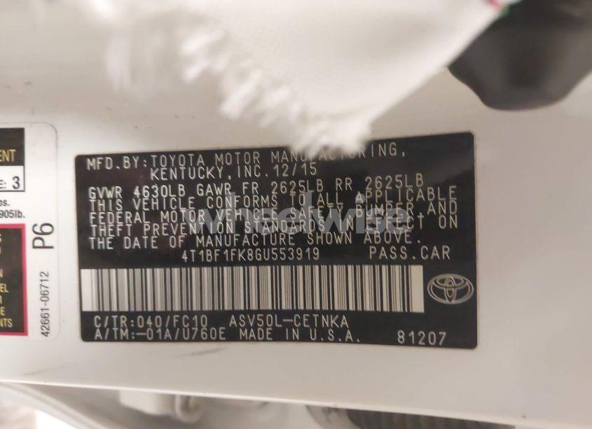 Photo 9 of 2016 Toyota Camry LE (VIN 4T1BF1FK8GU553919)