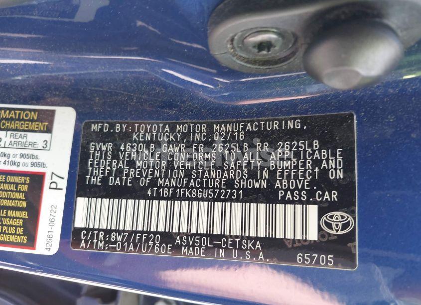 Photo 9 of 2016 Toyota Camry SE (VIN 4T1BF1FK8GU572731)