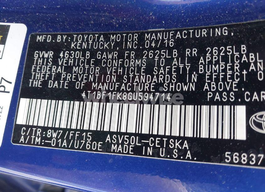 Photo 9 of 2016 Toyota Camry SE (VIN 4T1BF1FK8GU594714)