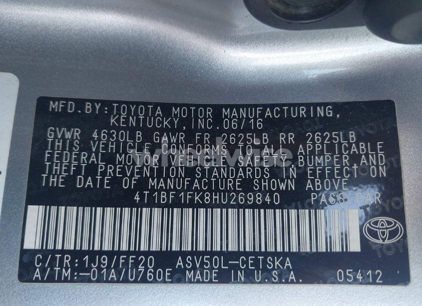 Photo 9 of 2017 Toyota Camry SE (VIN 4T1BF1FK8HU269840)