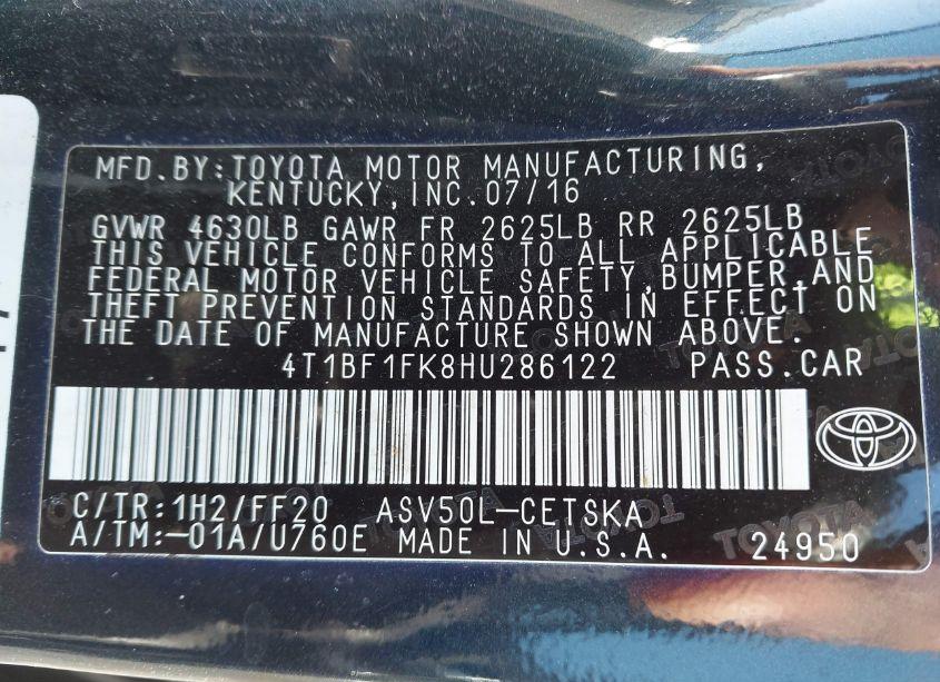 Photo 9 of 2017 Toyota Camry SE (VIN 4T1BF1FK8HU286122)