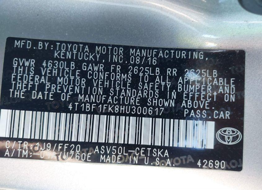 Photo 9 of 2017 Toyota Camry SE (VIN 4T1BF1FK8HU300617)