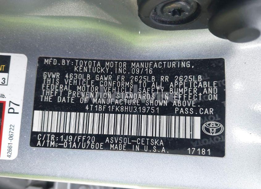 Photo 9 of 2017 Toyota Camry SE (VIN 4T1BF1FK8HU319751)