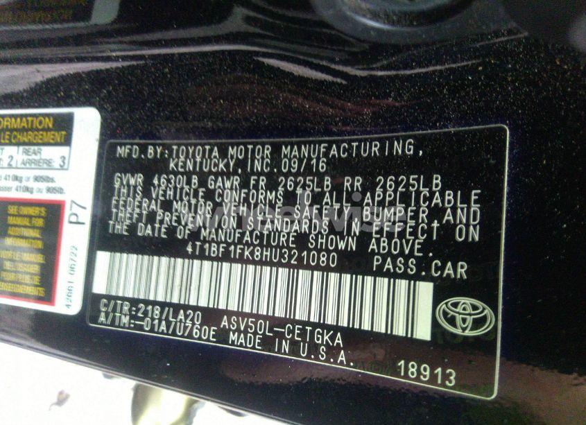 Photo 9 of 2017 Toyota Camry XLE (VIN 4T1BF1FK8HU321080)