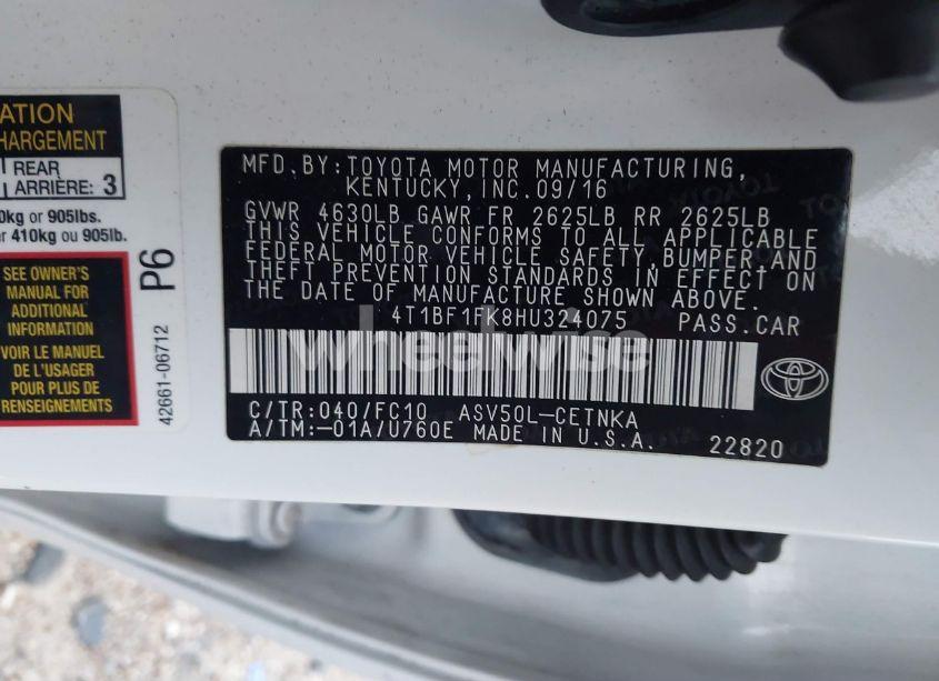 Photo 9 of 2017 Toyota Camry LE (VIN 4T1BF1FK8HU324075)