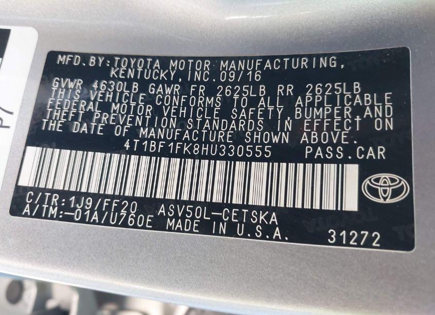 Photo 9 of 2017 Toyota Camry SE (VIN 4T1BF1FK8HU330555)