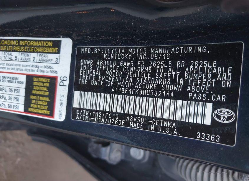 Photo 9 of 2017 Toyota Camry LE (VIN 4T1BF1FK8HU332144)