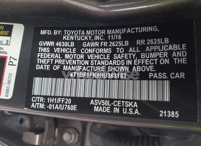 Photo 9 of 2017 Toyota Camry SE (VIN 4T1BF1FK8HU363183)