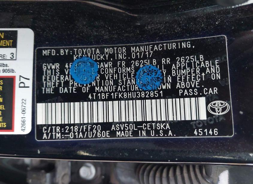 Photo 9 of 2017 Toyota Camry SE (VIN 4T1BF1FK8HU382851)